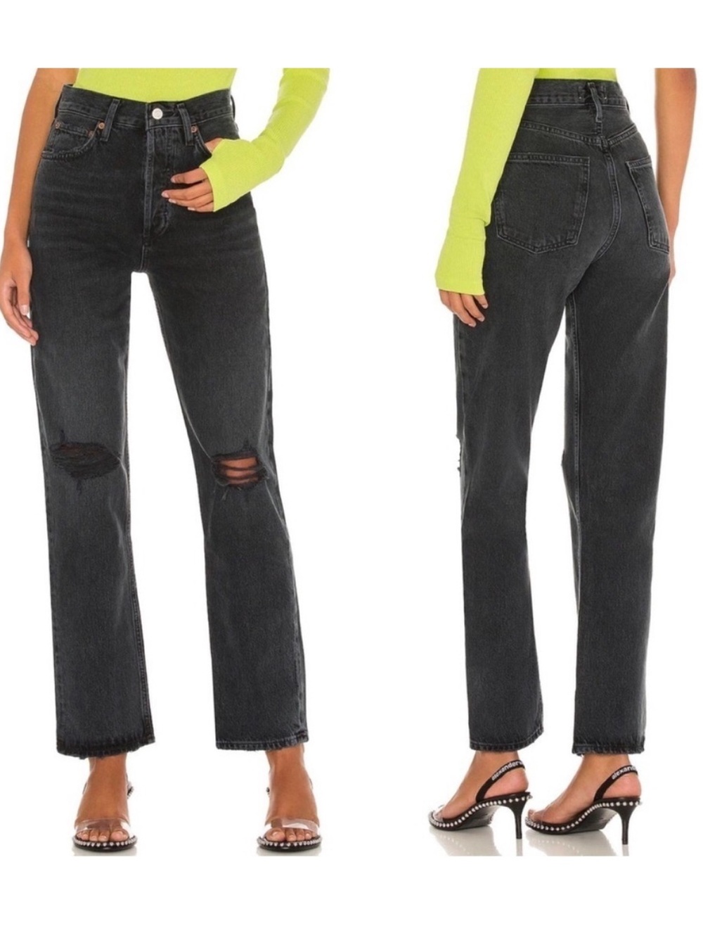 Agolde 90s Pinch Waist Howl Black Distressed Straight Leg Jeans 29